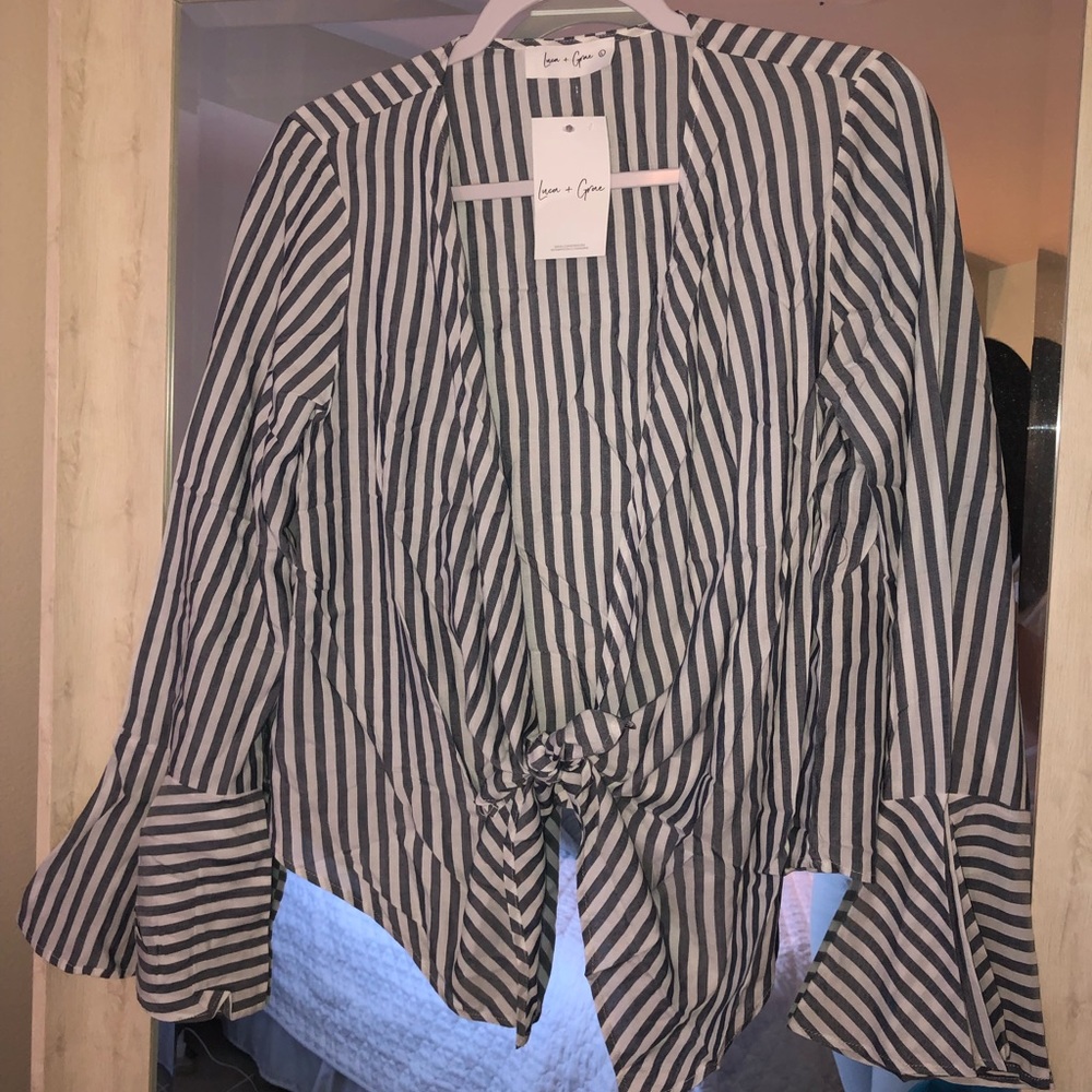 Stripe Tie Front Top